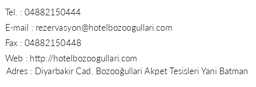 Bozoullar Hotel telefon numaralar, faks, e-mail, posta adresi ve iletiim bilgileri
